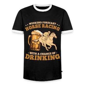 Weekend Forecast Horse Racing and Beer - Men's Ringer Shirt - black/white - Front - AI Model Female 172 light (172cm) & AI Model Male 178 light (178cm)