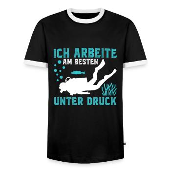 ich arbeite am besten unter druck - Männer Kontrast-T-Shirt - Schwarz/Weiß - Vorne - AI Model Female 172 light (172cm) & AI Model Male 178 light (178cm)
