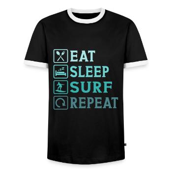 Eat Sleep Surf Repeat - Men's Ringer Shirt - black/white - Front - AI Model Female 172 light (172cm) & AI Model Male 178 light (178cm)