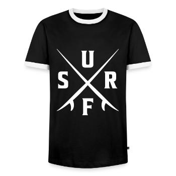 Surf T-shirt Surfen Surfer - Men's Ringer Shirt - black/white - Front - AI Model Female 172 light (172cm) & AI Model Male 178 light (178cm)
