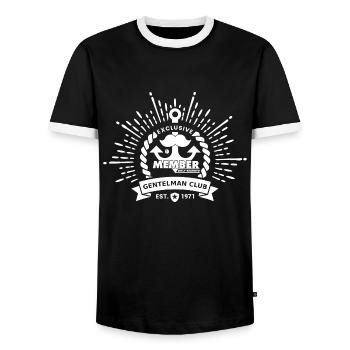 Exclusive member only bearded Gentelman Club 1971 - Men's Ringer Shirt - black/white - Front - AI Model Female 172 light (172cm) & AI Model Male 178 light (178cm)