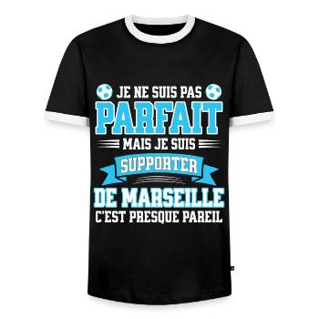 Supporter Football Marseille Fier Être Marseillais - T-shirt contrasté Homme - noir/blanc - Devant - AI Model Female 172 light (172cm) & AI Model Male 178 light (178cm)