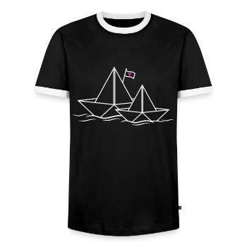 Papierschiffe Herz Liebe Paare Papierboot Schiff - Männer Kontrast-T-Shirt - Schwarz/Weiß - Vorne - AI Model Female 172 light (172cm) & AI Model Male 178 light (178cm)