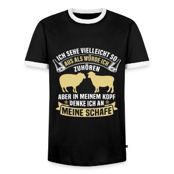 denke ich an meine schafe - Männer Kontrast-T-Shirt - Schwarz/Weiß - Vorne - AI Model Female 172 light (172cm) & AI Model Male 178 light (178cm)