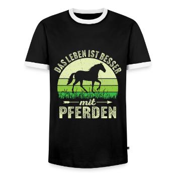 das leben ist besser mit pferden - Männer Kontrast-T-Shirt - Schwarz/Weiß - Vorne - AI Model Female 172 light (172cm) & AI Model Male 178 light (178cm)