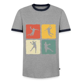 Handball Player Retro T-Shirt Handball - Men's Ringer Shirt - grey/navy  - Front - AI Model Female 172 light (172cm) & AI Model Male 178 light (178cm)