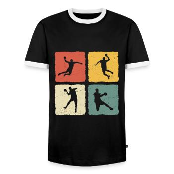 handballerin retro t-shirt handball - Männer Kontrast-T-Shirt - Schwarz/Weiß - Vorne - AI Model Female 172 light (172cm) & AI Model Male 178 light (178cm)