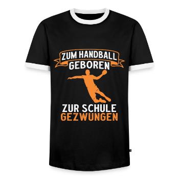 Zum Handball geboren zur Schule gezwungen - Männer Kontrast-T-Shirt - Schwarz/Weiß - Vorne - AI Model Female 172 light (172cm) & AI Model Male 178 light (178cm)