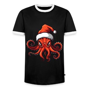 Octopus Octopus Christmas Animal - Men's Ringer Shirt - black/white - Front - AI Model Female 172 light (172cm) & AI Model Male 178 light (178cm)