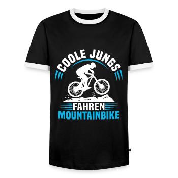 Coole jungs fahren mountainbike kinder jungen - Männer Kontrast-T-Shirt - Schwarz/Weiß - Vorne - AI Model Female 172 light (172cm) & AI Model Male 178 light (178cm)