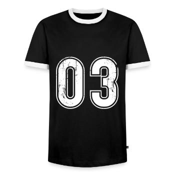 03 Years Retro Jersey Number 03 T-hirt Number - Men's Ringer Shirt - black/white - Front - AI Model Female 172 light (172cm) & AI Model Male 178 light (178cm)