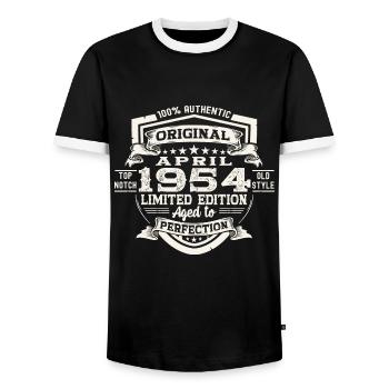 69 Birthday Man Original April Né en 1954 - T-shirt contrasté Homme - noir/blanc - Devant - AI Model Female 172 light (172cm) & AI Model Male 178 light (178cm)