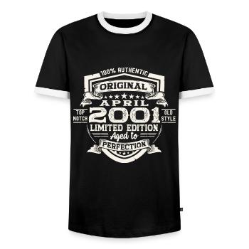 22 Birthday Man Original April Born 2001 - Men's Ringer Shirt - black/white - Front - AI Model Female 172 light (172cm) & AI Model Male 178 light (178cm)