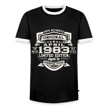 40th birthday man Original April born 1983 - Men's Ringer Shirt - black/white - Front - AI Model Female 172 light (172cm) & AI Model Male 178 light (178cm)