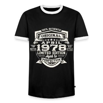 45e anniversaire homme Original April né en 1978 - T-shirt contrasté Homme - noir/blanc - Devant - AI Model Female 172 light (172cm) & AI Model Male 178 light (178cm)