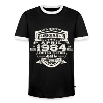 39 Birthday Man Original April Né en 1984 - T-shirt contrasté Homme - noir/blanc - Devant - AI Model Female 172 light (172cm) & AI Model Male 178 light (178cm)