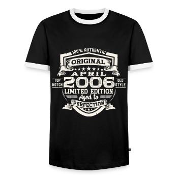 17th birthday man original April vintage 2006 - Men's Ringer Shirt - black/white - Front - AI Model Female 172 light (172cm) & AI Model Male 178 light (178cm)