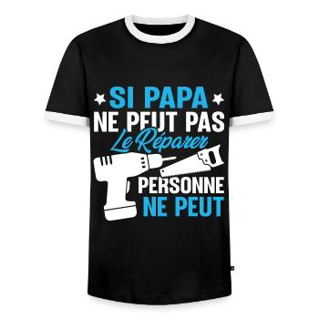 Si papa ne peut pas le réparer, personne ne peut - T-shirt contrasté Homme - noir/blanc - Devant - AI Model Female 172 light (172cm) & AI Model Male 178 light (178cm)