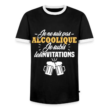 Je ne suis pas alcoolique je subis les invitations - T-shirt contrasté Homme - noir/blanc - Devant - AI Model Female 172 light (172cm) & AI Model Male 178 light (178cm)