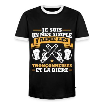 Un mec simple j aime les tronçonneuses et la bière - T-shirt contrasté Homme - noir/blanc - Devant - AI Model Female 172 light (172cm) & AI Model Male 178 light (178cm)