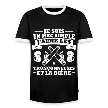 Un mec simple j aime les tronçonneuses et la bière - T-shirt contrasté Homme - noir/blanc - Devant - AI Model Female 172 light (172cm) & AI Model Male 178 light (178cm)