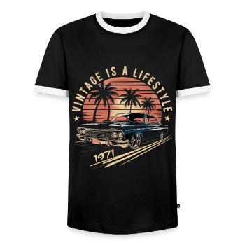 Voiture Classique Rétro Vintage 1971 Légendaire Depuis 1971 - T-shirt contrasté Homme - noir/blanc - Devant - AI Model Female 172 light (172cm) & AI Model Male 178 light (178cm)