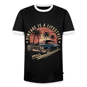 Vintage 1944 Retro Classic Car Legendary Since 1944 - Men's Ringer Shirt - black/white - Front - AI Model Female 172 light (172cm) & AI Model Male 178 light (178cm)