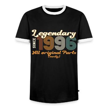 Original vintage 1996 26th birthday gift - Men's Ringer Shirt - black/white - Front - AI Model Female 172 light (172cm) & AI Model Male 178 light (178cm)