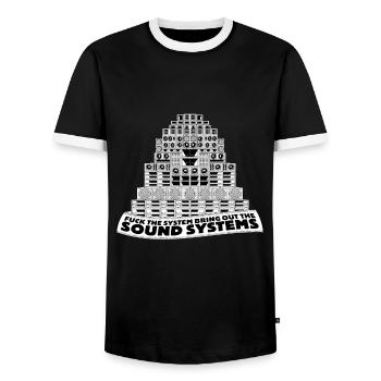 Fick das System, bring die Soundsysteme raus - Männer Kontrast-T-Shirt - Schwarz/Weiß - Vorne - AI Model Female 172 light (172cm) & AI Model Male 178 light (178cm)