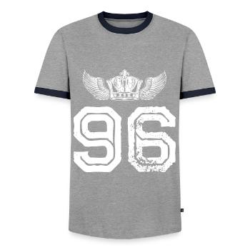 96 Couronne numérique - T-shirt contrasté Homme - gris/marine  - Devant - AI Model Female 172 light (172cm) & AI Model Male 178 light (178cm)