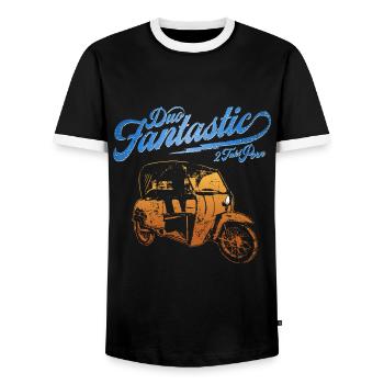 DDR Krause Duo Oldtimer Moped Dreirad - Männer Kontrast-T-Shirt - Schwarz/Weiß - Vorne - AI Model Female 172 light (172cm) & AI Model Male 178 light (178cm)