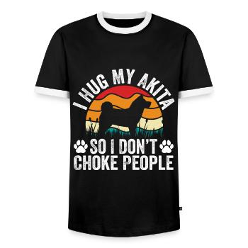 Ich umarme meinen Akita, damit ich die Leute nicht ersticke - Männer Kontrast-T-Shirt - Schwarz/Weiß - Vorne - AI Model Female 172 light (172cm) & AI Model Male 178 light (178cm)