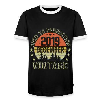 Retro Birthday Gift - Born In December 2019 - Men's Ringer Shirt - black/white - Front - AI Model Female 172 light (172cm) & AI Model Male 178 light (178cm)
