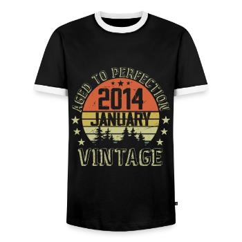 Nées En Janvier Cadeau D'anniversaire Janvier 2014 - T-shirt contrasté Homme - noir/blanc - Devant - AI Model Female 172 light (172cm) & AI Model Male 178 light (178cm)