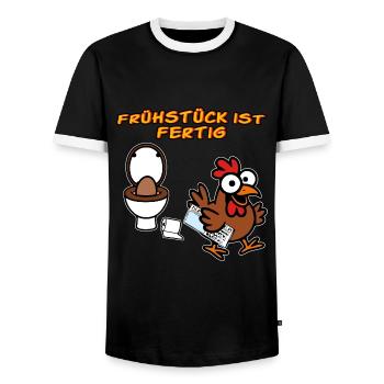 Chicken Makes Breakfast Funny Chickens - Men's Ringer Shirt - black/white - Front - AI Model Female 172 light (172cm) & AI Model Male 178 light (178cm)