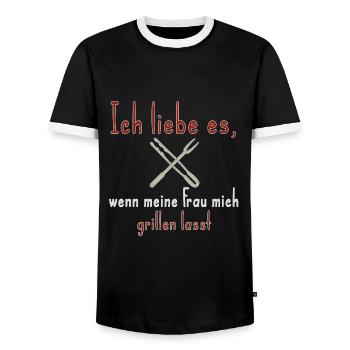 J’adore quand ma femme me laisse griller - T-shirt contrasté Homme - noir/blanc - Devant - AI Model Female 172 light (172cm) & AI Model Male 178 light (178cm)