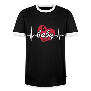 EKG Kurve - Herzkurve - Baby 2025 - Schwanger - Männer Kontrast-T-Shirt - Schwarz/Weiß - Vorne - AI Model Female 172 light (172cm) & AI Model Male 178 light (178cm)