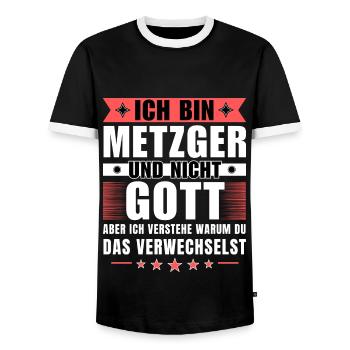 Ich bin Metzger und nicht Gott - Männer Kontrast-T-Shirt - Schwarz/Weiß - Vorne - AI Model Female 172 light (172cm) & AI Model Male 178 light (178cm)