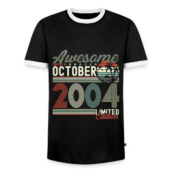 Awesome October 2004 18th Birthday Gift - Men's Ringer Shirt - black/white - Front - AI Model Female 172 light (172cm) & AI Model Male 178 light (178cm)