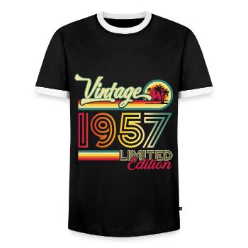 Original vintage 1957 65th birthday gift - Men's Ringer Shirt - black/white - Front - AI Model Female 172 light (172cm) & AI Model Male 178 light (178cm)