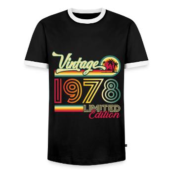 Original vintage 1978 44th birthday gift - Men's Ringer Shirt - black/white - Front - AI Model Female 172 light (172cm) & AI Model Male 178 light (178cm)