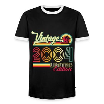 Original vintage 2004 18th birthday gift - Men's Ringer Shirt - black/white - Front - AI Model Female 172 light (172cm) & AI Model Male 178 light (178cm)