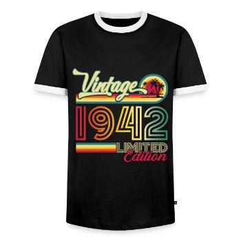 Original vintage 1942 80th birthday gift - Men's Ringer Shirt - black/white - Front - AI Model Female 172 light (172cm) & AI Model Male 178 light (178cm)