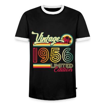 Original vintage 1956 66th birthday gift - Men's Ringer Shirt - black/white - Front - AI Model Female 172 light (172cm) & AI Model Male 178 light (178cm)