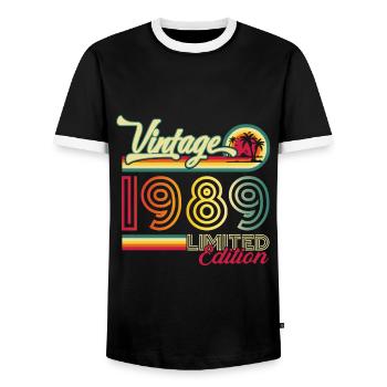 Original vintage 1989 33rd birthday gift - Men's Ringer Shirt - black/white - Front - AI Model Female 172 light (172cm) & AI Model Male 178 light (178cm)
