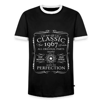 Classic November 1967 55th Birthday Gift - Men's Ringer Shirt - black/white - Front - AI Model Female 172 light (172cm) & AI Model Male 178 light (178cm)