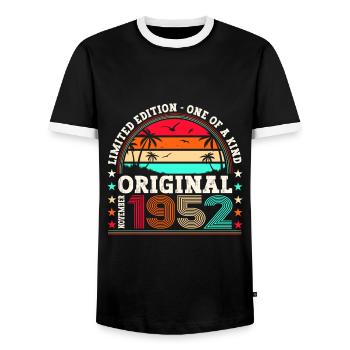 Original novembre 1952 Cadeau du 70e anniversaire - T-shirt contrasté Homme - noir/blanc - Devant - AI Model Female 172 light (172cm) & AI Model Male 178 light (178cm)