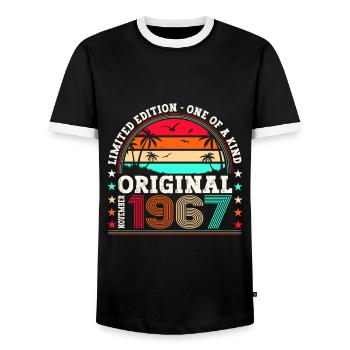 Original November 1967 55th birthday gift - Men's Ringer Shirt - black/white - Front - AI Model Female 172 light (172cm) & AI Model Male 178 light (178cm)