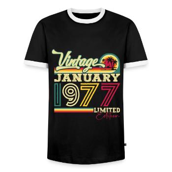 Born 1977 January 46th birthday Gift man - Men's Ringer Shirt - black/white - Front - AI Model Female 172 light (172cm) & AI Model Male 178 light (178cm)