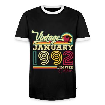 Né le 31 janvier 1992 Homme cadeau - T-shirt contrasté Homme - noir/blanc - Devant - AI Model Female 172 light (172cm) & AI Model Male 178 light (178cm)